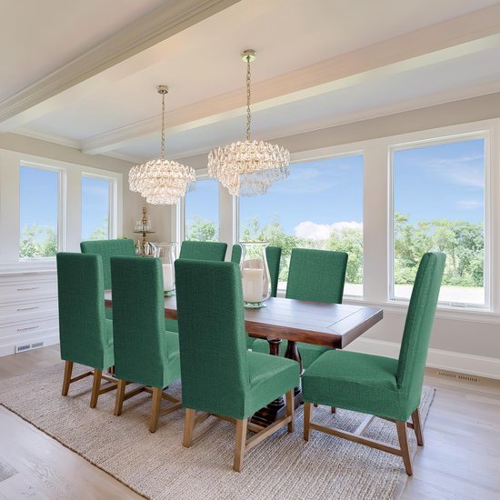 Unyqoos ® Elegante Set Van 4 Stretchbare Stoelhoezen Voor Diverse Gelegenheden In Donkergroen