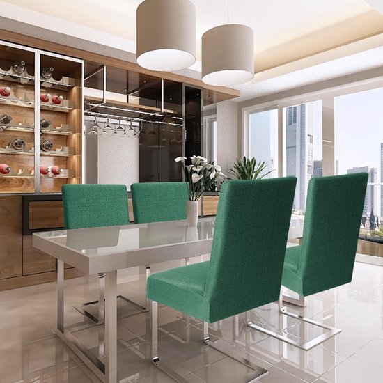 Unyqoos ® Elegante Set Van 4 Stretchbare Stoelhoezen Voor Diverse Gelegenheden In Donkergroen