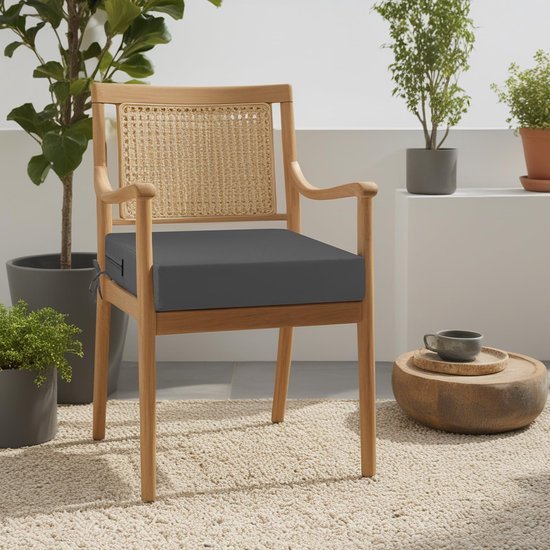 Unyqoos ® Waterbestendige Terrasstoelkussens Set van 2 met Banden voor Comfort en Stijl in Antraciet