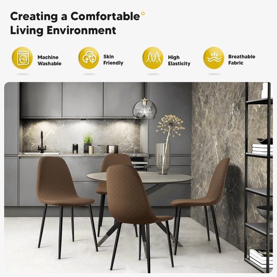 Unyqoos ® Universele Stretch Stoelhoezen voor Verschillende Gelegenheden, Set van 4, Bruin, Maat L