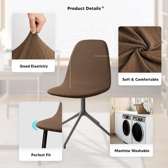 Unyqoos ® Universele Stretch Stoelhoezen voor Verschillende Gelegenheden, Set van 4, Bruin, Maat L