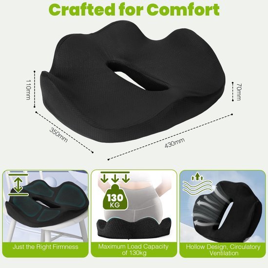 Unyqoos ® Ultra Comfortabel Orthopedisch Zitkussen voor Optimale Stuitbeen- en Rugondersteuning in Elke Situatie