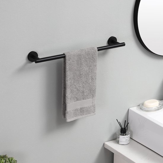 Unyqoos® Moderne Zwarte Handdoekhouder van 50 cm met Roestvrij Stalen Wandmontage en Schroefbevestiging