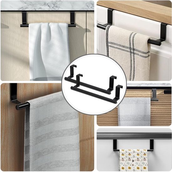 Unyqoos® Set van 2 roestvrijstalen handdoekhouders zonder boren voor keuken en badkamer