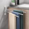 Unyqoos® Drie-armige draaibare handdoekhouder voor badkamer en keuken van roestvrij staal, wandmontage, zilverkleurig
