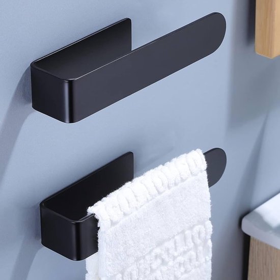 Unyqoos® Zelfklevende zwarte handdoekhouders set van 2 voor badkamer en keuken