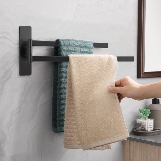 Unyqoos® Draaibare handdoekhouder met twee armen en zelfklevende wandmontage