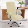 Unyqoos® Elastische fluwelen stoelhoes met armleuningen voor diverse bureaustoelen, beige, grote maat