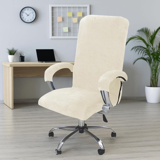 Unyqoos® Rekbare fluwelen hoes voor bureaustoel met armleuning in beige kleur