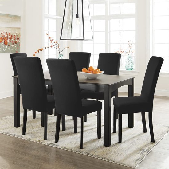Unyqoos® Set van 4 elastische stoelhoezen voor moderne eetkamerstoelen in zwart