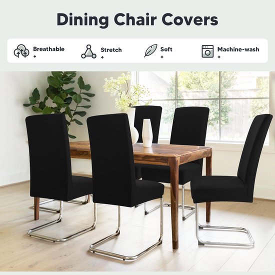 Unyqoos® Set van 4 elastische stoelhoezen voor moderne eetkamerstoelen in zwart