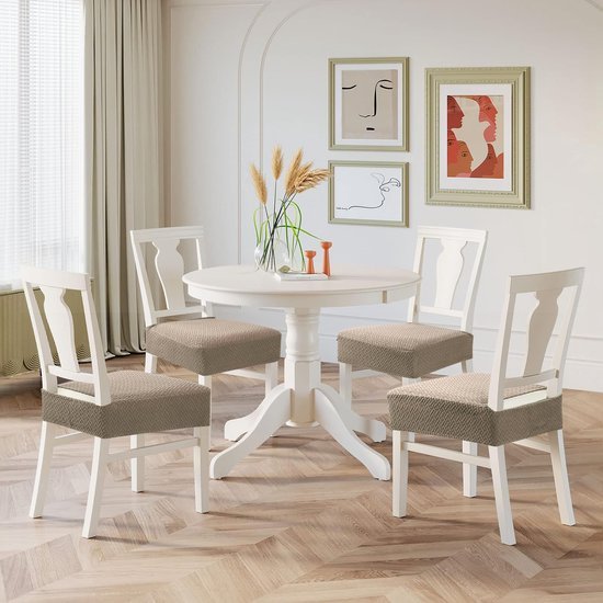 Unyqoos® Set van 4 elastische stoelhoezen voor eetkamerstoelen in stijlvolle jacquard