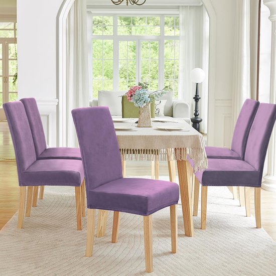 550x550-27715.jpg Unyqoos® Set van 4 Rekbare Fluwelen Stoelhoezen voor Eetkamer, Bruiloft en Hotel, Wasbaar Grijs-Paars