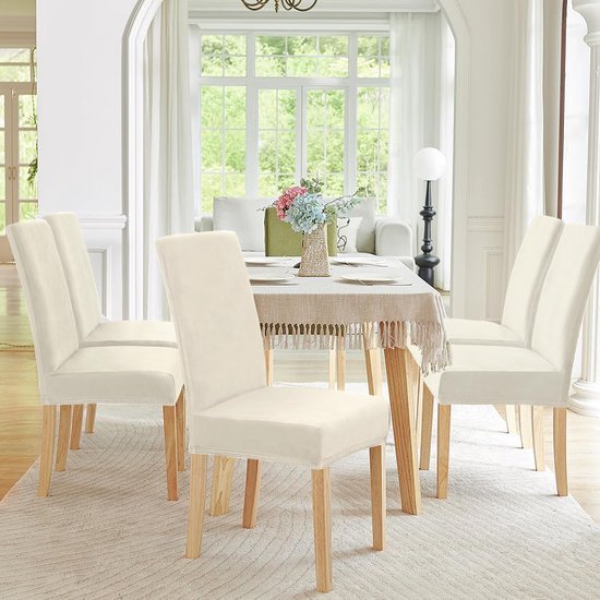 550x550-27755.jpg Unyqoos® Set van 6 Rekbare Fluwelen Stoelhoezen voor Schommelstoelen, Eetkamer en Bruiloften in Beige