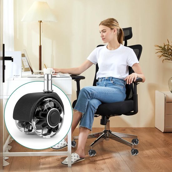 550x550-27767.jpg Unyqoos® Set van 5 Vervangende Zwenkwielen voor Bureaustoelen met Rubber Coating