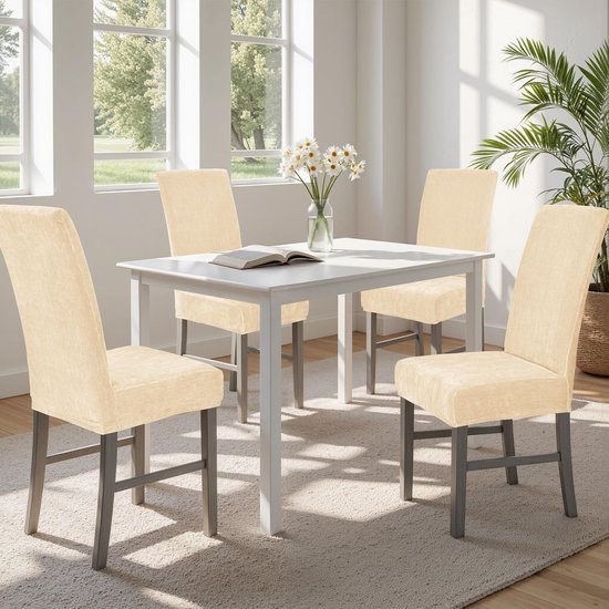 Unyqoos® Universele stretchbare stoelhoezen set van 6 voor eetkamerstoelen zonder armleuningen, wasbaar en afneembaar