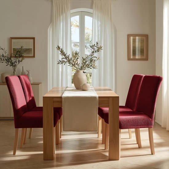 Unyqoos® Set van 6 elastische stoelhoezen voor eetkamerstoelen in bordeaux