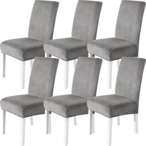 550x550-27888.jpg Unyqoos® Set van 6 lichtgrijze fluwelen stoelhoezen voor hoge rugleuning stoelen