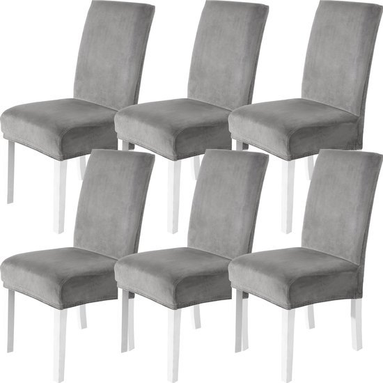 Unyqoos® Set van 6 lichtgrijze fluwelen stoelhoezen voor hoge rugleuning stoelen