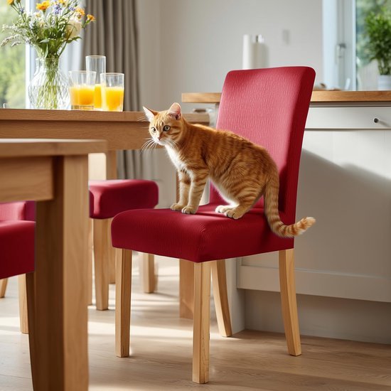 Unyqoos® Set van 6 elastische stoelhoezen met rugleuning in rode natuurprint