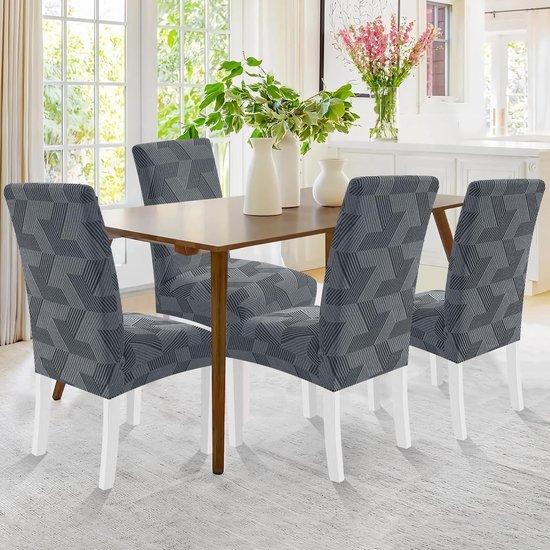 Unyqoos® Elastische stoelhoezen set van 4 voor hoge rugleuning stoelen in lichtgrijs