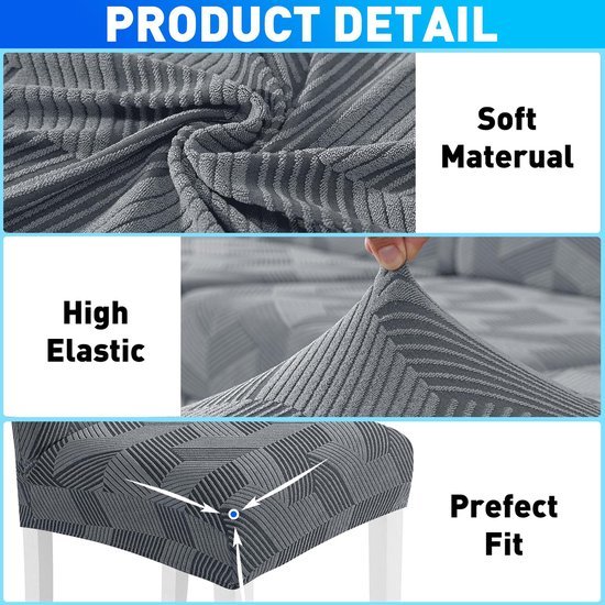 Unyqoos® Elastische stoelhoezen set van 4 voor hoge rugleuning stoelen in lichtgrijs