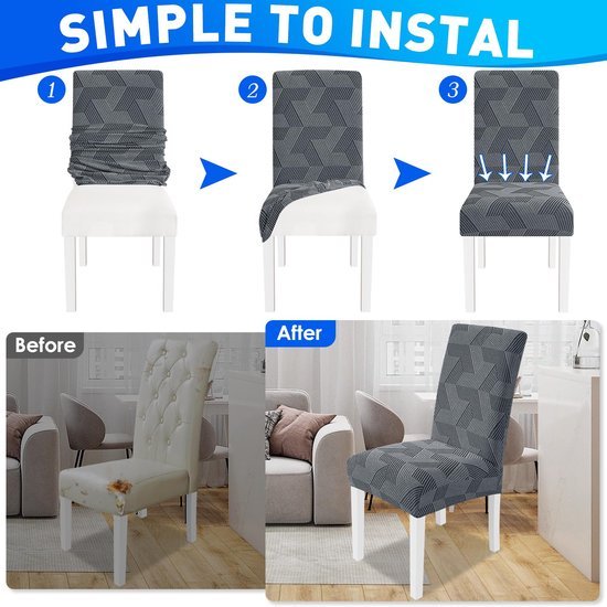 Unyqoos® Elastische stoelhoezen set van 4 voor hoge rugleuning stoelen in lichtgrijs
