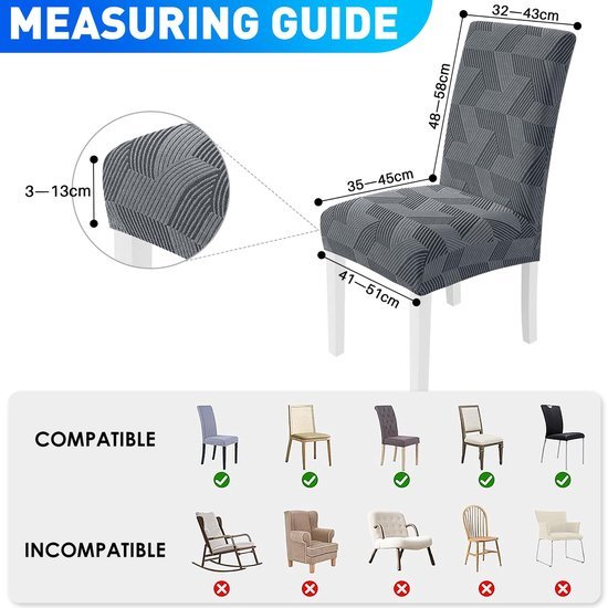 Unyqoos® Elastische stoelhoezen set van 4 voor hoge rugleuning stoelen in lichtgrijs