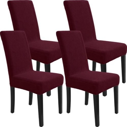 Unyqoos® Set van 4 elastische stoelhoezen in rood met modern jacquardpatroon