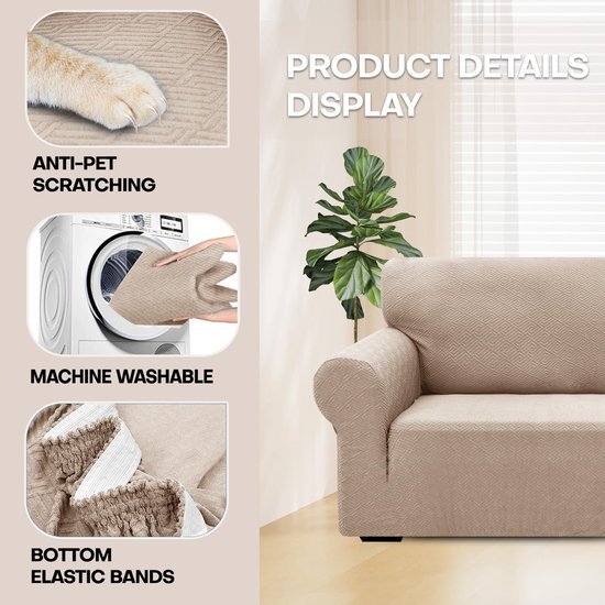 Unyqoos® Elastische bankhoes voor driezitsbank met antislip en huisdierbescherming