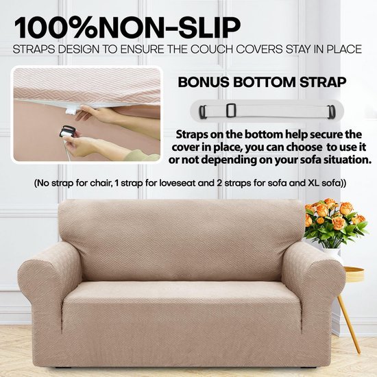 Unyqoos® Elastische bankhoes voor driezitsbank met antislip en huisdierbescherming