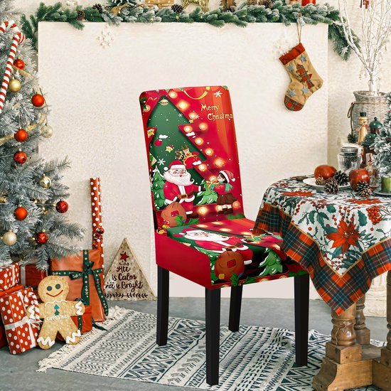 Unyqoos® Elastische kerststoelhoezen voor feestelijke decoratie en bescherming, set van 2