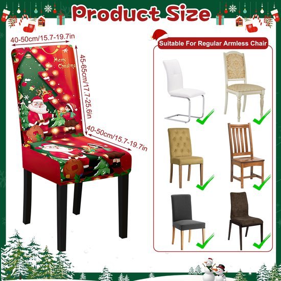 Unyqoos® Elastische kerststoelhoezen voor feestelijke decoratie en bescherming, set van 2