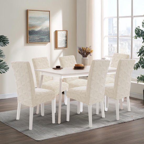 Unyqoos® Set van 6 elastische stoelhoezen voor diverse stoelen, beige kleur