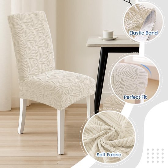 Unyqoos® Set van 6 elastische stoelhoezen voor diverse stoelen, beige kleur