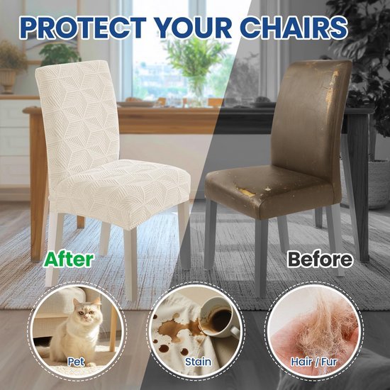 Unyqoos® Set van 6 elastische stoelhoezen voor diverse stoelen, beige kleur