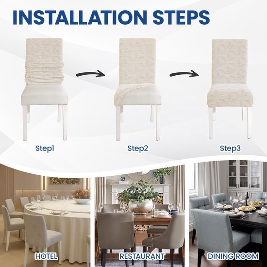 Unyqoos® Set van 6 elastische stoelhoezen voor diverse stoelen, beige kleur