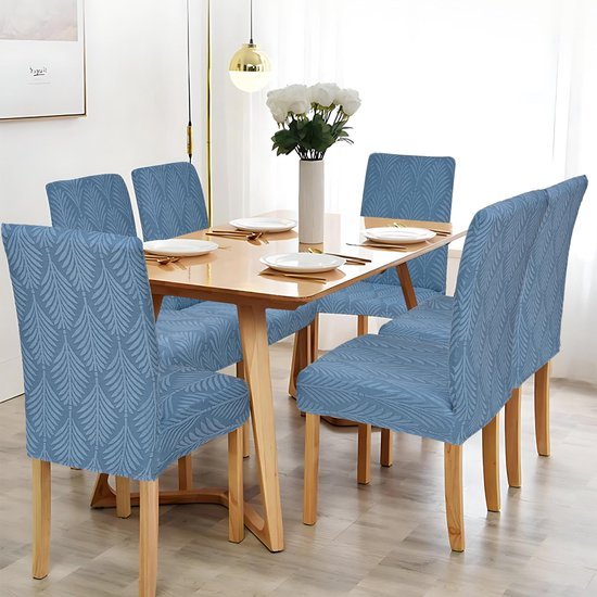 550x550-28147.jpg Unyqoos® Set van 4 Stretchbare Stoelhoezen voor Eetkamerstoelen in Blauw Jacquard Design