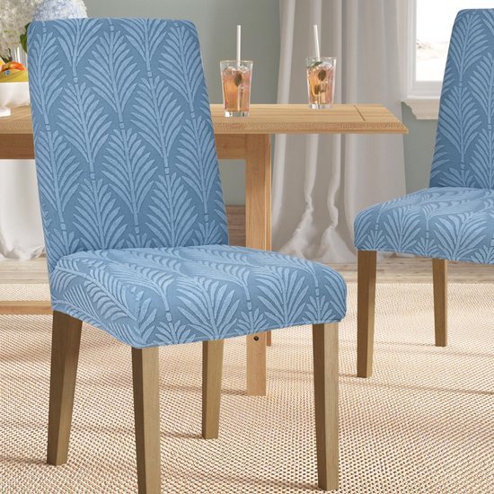 550x550-28149.jpg Unyqoos® Set van 4 Stretchbare Stoelhoezen voor Eetkamerstoelen in Blauw Jacquard Design