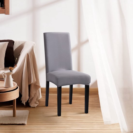 Unyqoos® Grijze stretch stoelhoezen set van 4 voor eetkamer en keukenstoelen