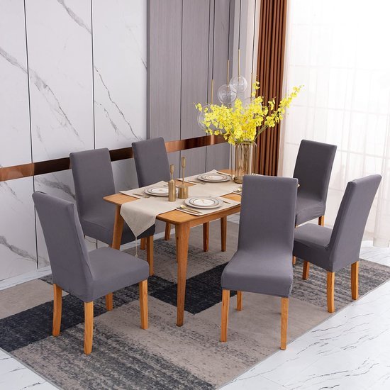 Unyqoos® Grijze stretch stoelhoezen set van 4 voor eetkamer en keukenstoelen