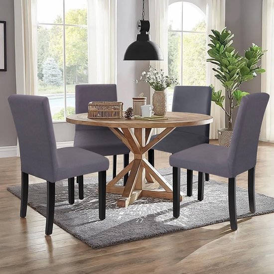 Unyqoos® Grijze stretch stoelhoezen set van 4 voor eetkamer en keukenstoelen