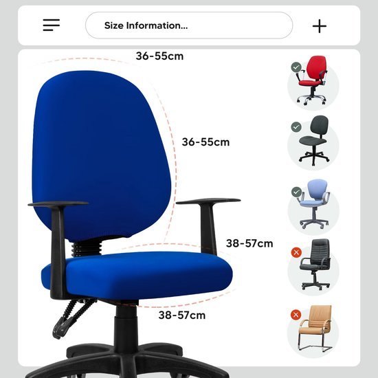 Unyqoos® Universele stretch bureaustoelhoezen voor comfort en bescherming in blauw