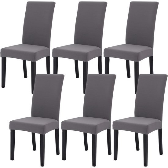 Unyqoos® Set van 6 Grijze Rekbare Stoelhoezen voor Eetkamer en Feestdecoratie