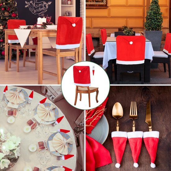 550x550-28251.jpg Unyqoos® Set van 4 decoratieve stoelhoezen met kerstmanhoeden voor feestelijke tafeldecoratie