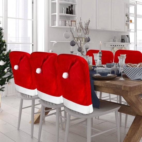 550x550-28253.jpg Unyqoos® Set van 4 decoratieve stoelhoezen met kerstmanhoeden voor feestelijke tafeldecoratie
