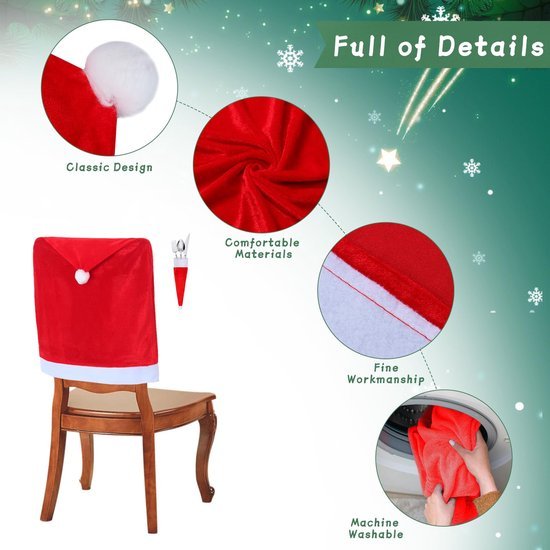 550x550-28255.jpg Unyqoos® Set van 4 decoratieve stoelhoezen met kerstmanhoeden voor feestelijke tafeldecoratie