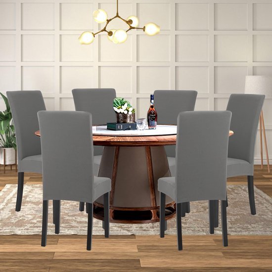 Unyqoos® Set van 6 rekbare en wasbare stoelhoezen voor eetkamerstoelen in lichtgrijs