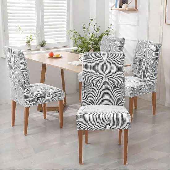 Unyqoos® 6-delige set stretch stoelhoezen van elastische jacquard stof voor diverse eetkamerstoelen