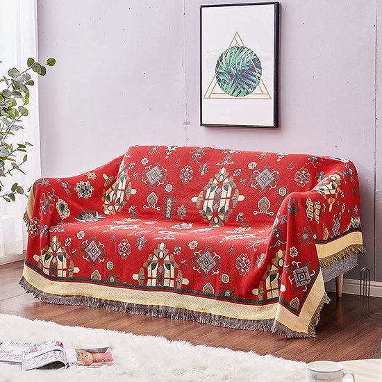 Unyqoos® Stijlvolle Geometrische Deken voor Bank, Bed en Stoel met Decoratieve Kwastjes